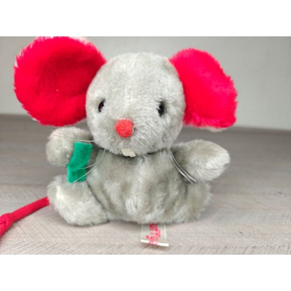 Vintage Russ Berrie Mouse Stuffy Gray Plush Toy Big Red Ears 1977 - Picture 3 of 8